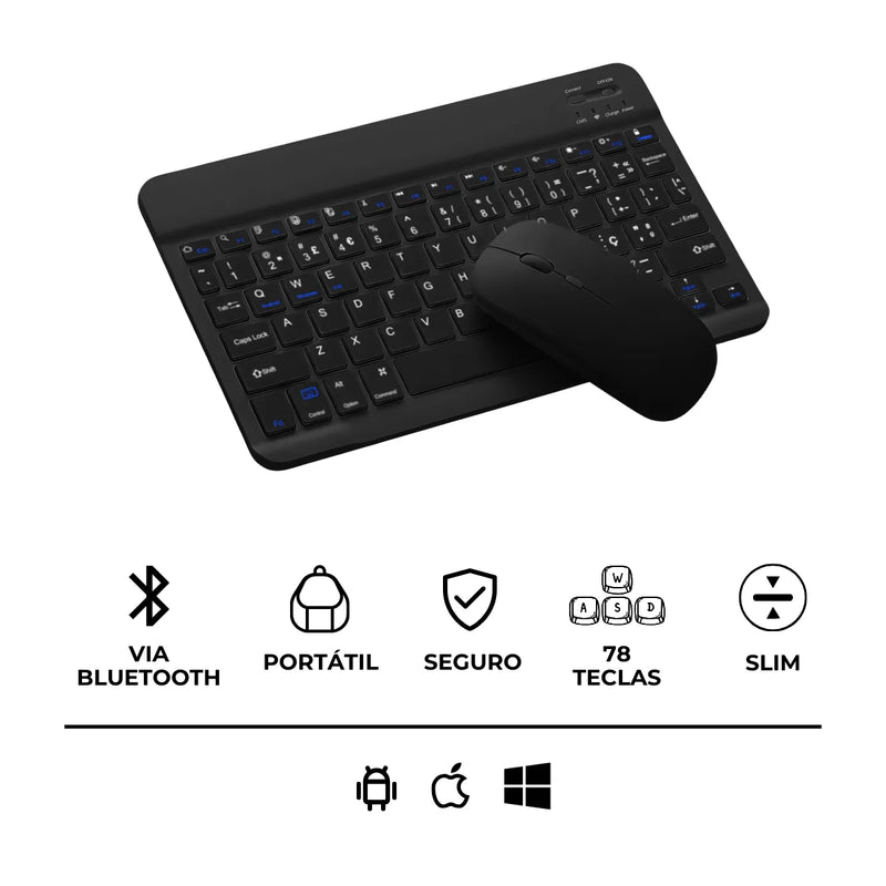 Teclado Sem Fio Bluetooth Recarregável Com Mouse