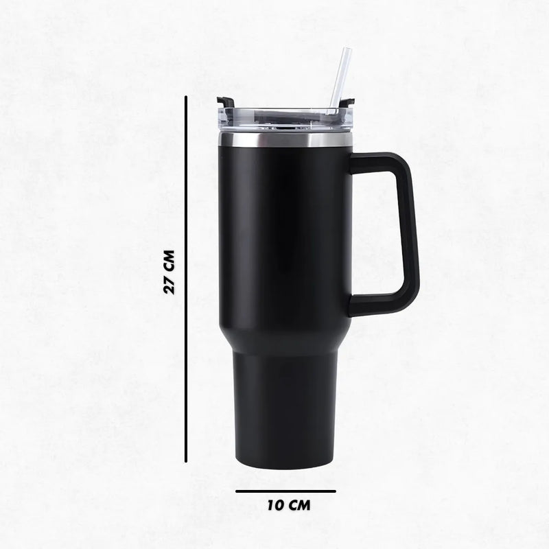 Copo Térmico Grande 1200 Ml Canudo Parede Dupla - PRETO