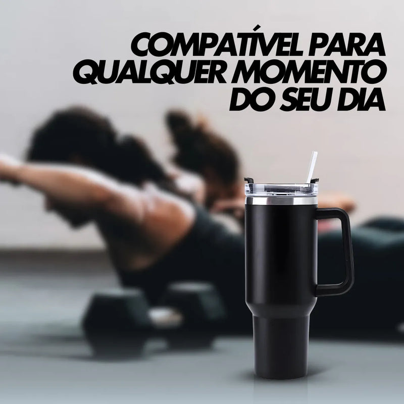 Copo Térmico Grande 1200 Ml Canudo Parede Dupla - PRETO